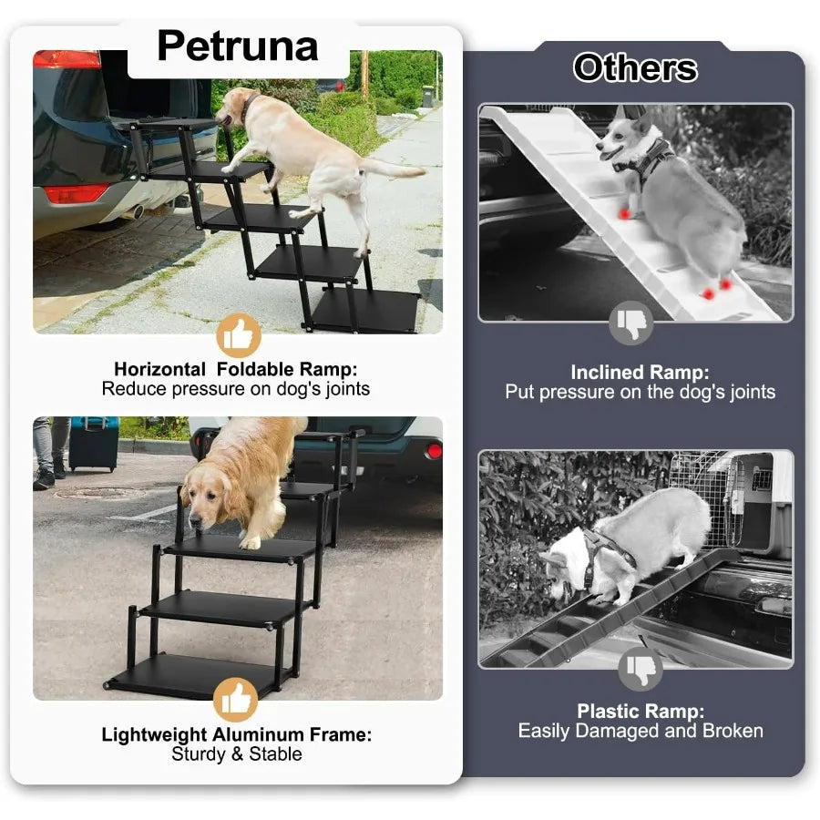 Extra Wide 5 Steps Dog Stairs for Large Dogs Foldable Dog Ramp for Car with NonSlip Surface Lightweight Dog Stairs for Cars Dog