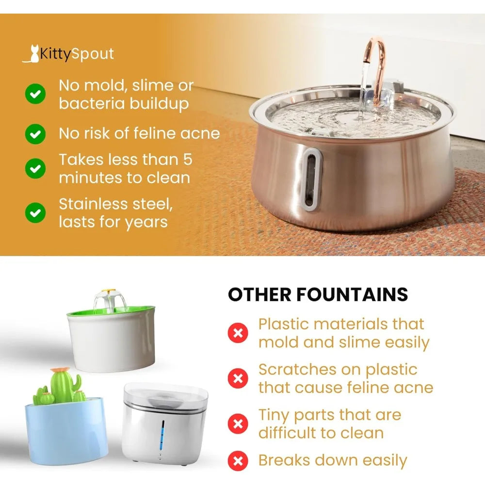 Automatic Stainless Steel Pet Drinking Fountain, Quiet Water Circulation, Dishwasher-Safe Indoor Cat Water Bowl