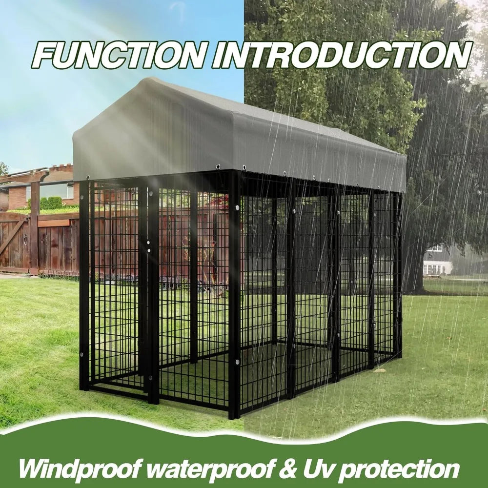 8x4x6 FT Outdoor Dog Kennel for Large Dogs, Heavy Duty Welded Wire Steel Dog Playpen Fence with Secure Lock, Pet Pen with UV-Res