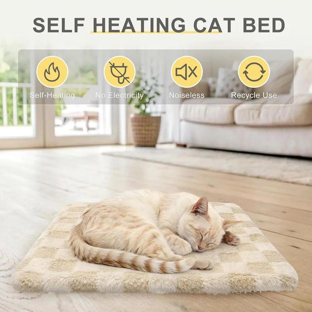 Self Warming Cat Bed, 4 Pack Heated Cat Bed, Extra Warm Plush Thermal Foil Heating Pad,Self-Heating Pet Mat for Crate,Floor Indo