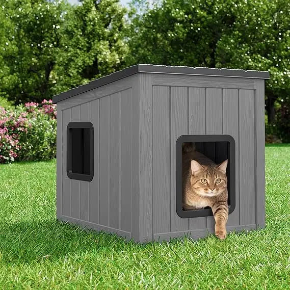 Weatherproof UV-Resistant Outdoor Cat House with Durable Sloped Roof for Garden Use