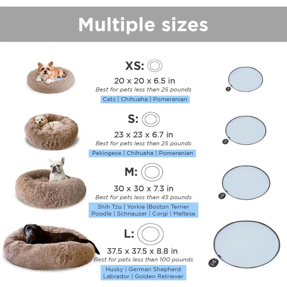 Donut Bed + F R E E Removable Cooling mat, Calming Dog Bed, Washable, Ideal for Small to Large Dogs and Cats & Round Dog Bed, Mu