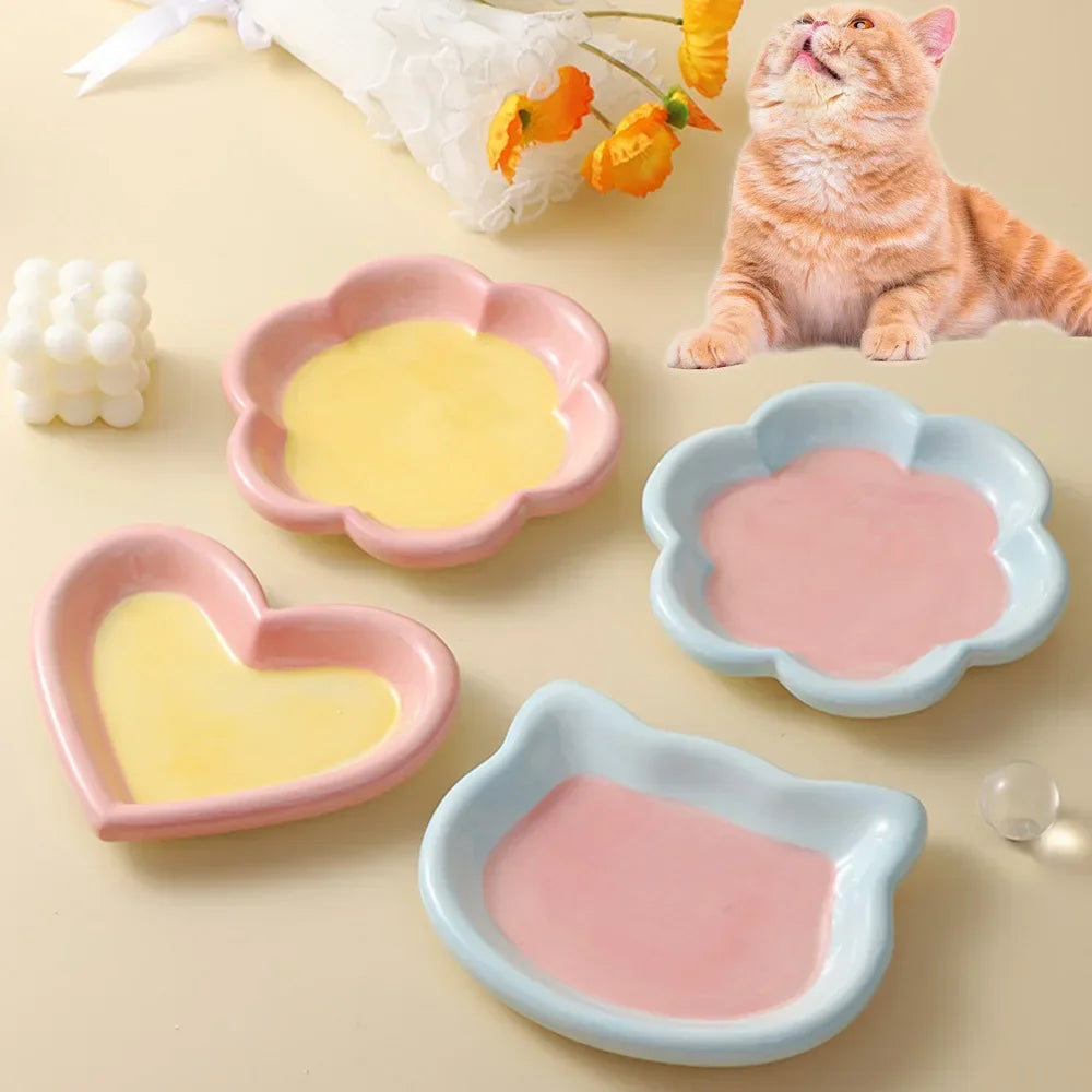 Love Cat Plate Dog Bowl Not Easily Knocked Over Hand Painted Ceramic Cat Food Rice Canned Snack Bowl