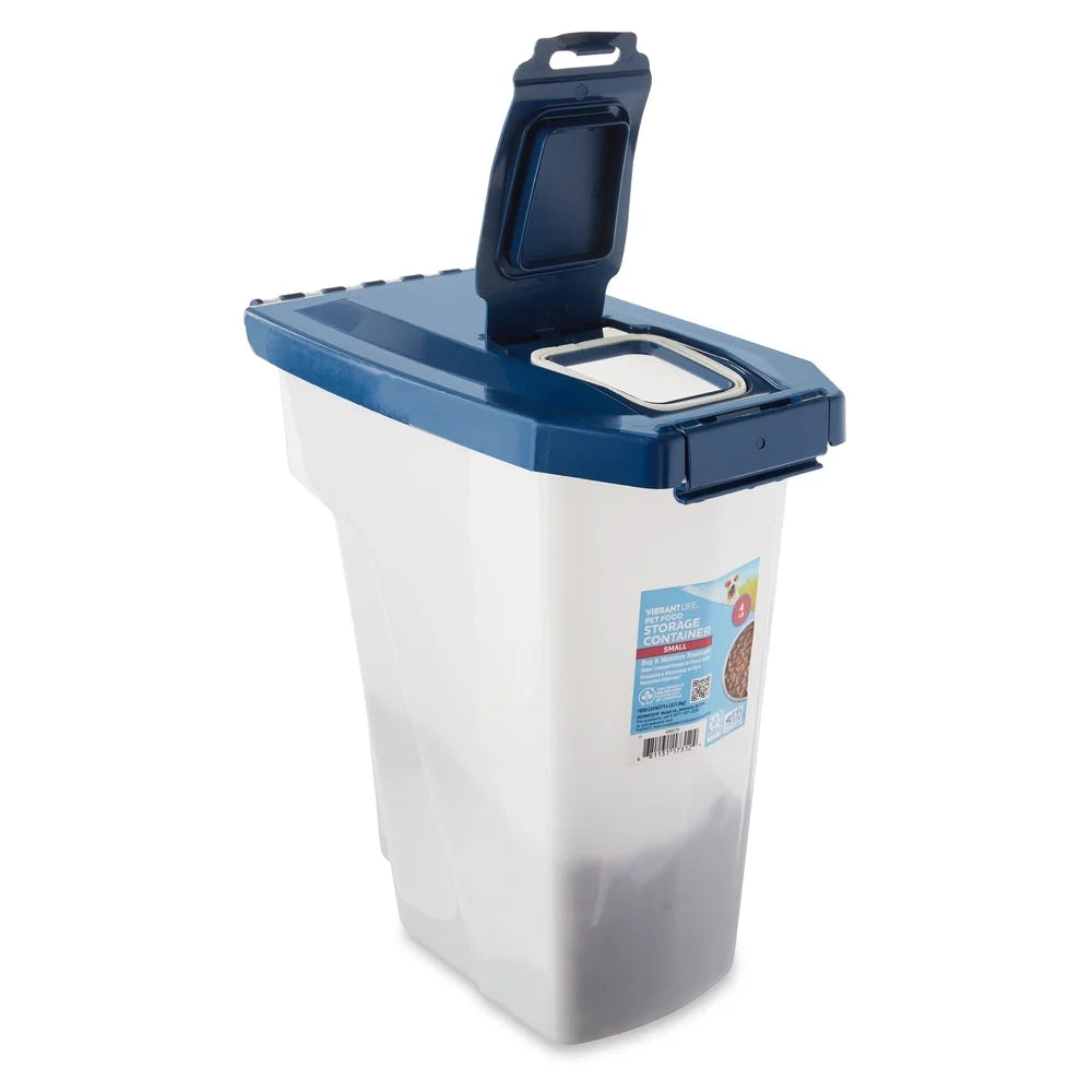 Extra-Large Plastic Pet Food Storage Container with Locking Lid Roller Wheels Bug Moisture Resistant Food Safe 50 lb Capacity