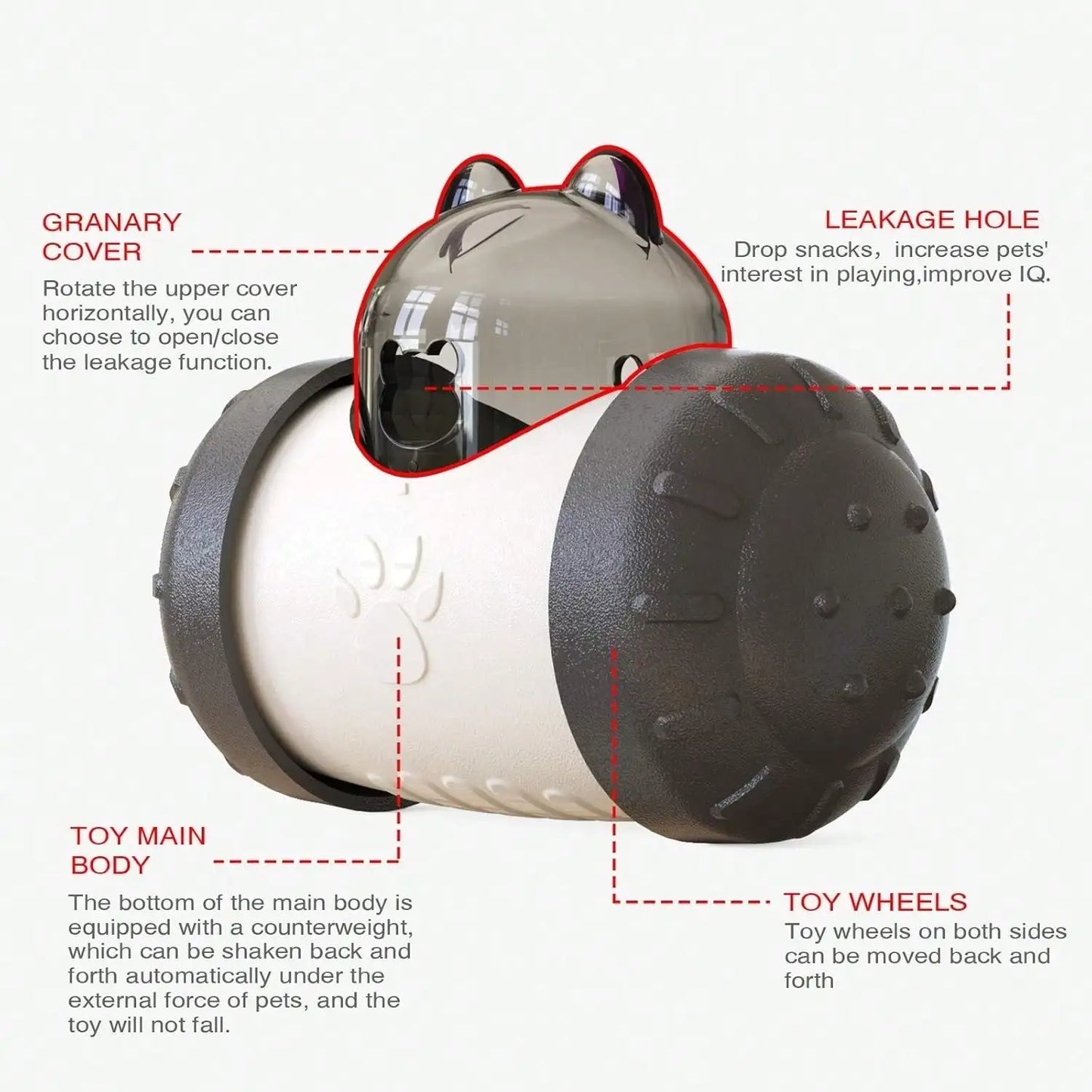 Snack Dispensing Dog Toys, Rocking Bear Food Dispenser Tumbler, Tumbler Dog And Cat Food Dispenser Feeder Ball Toys,Non-electric