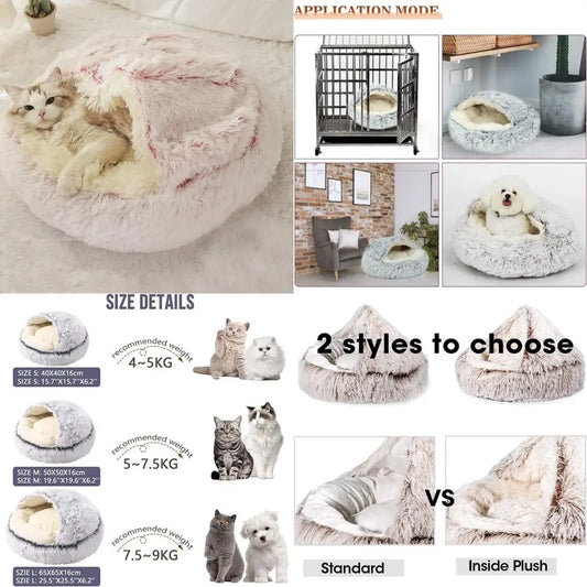 Faux Fur Donut-Shaped Hooded Warm Cat Bed with Plush Comfort for Cozy Resting
