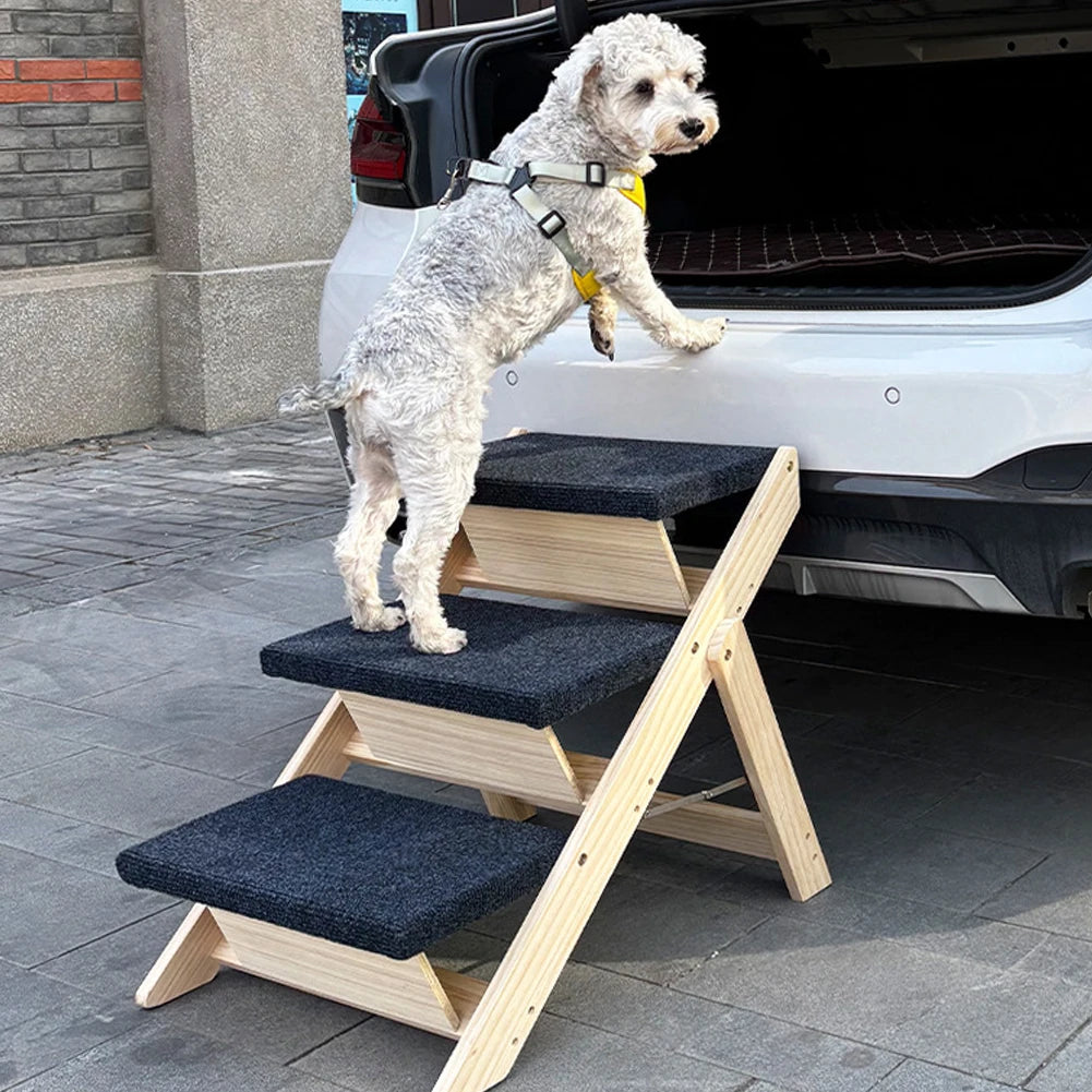 Outdoor Steps Wooden Cat Climbing Ladder Foldable Portable Pet Ladder Carpeted Ramp Ladder for Small Animals Climbing