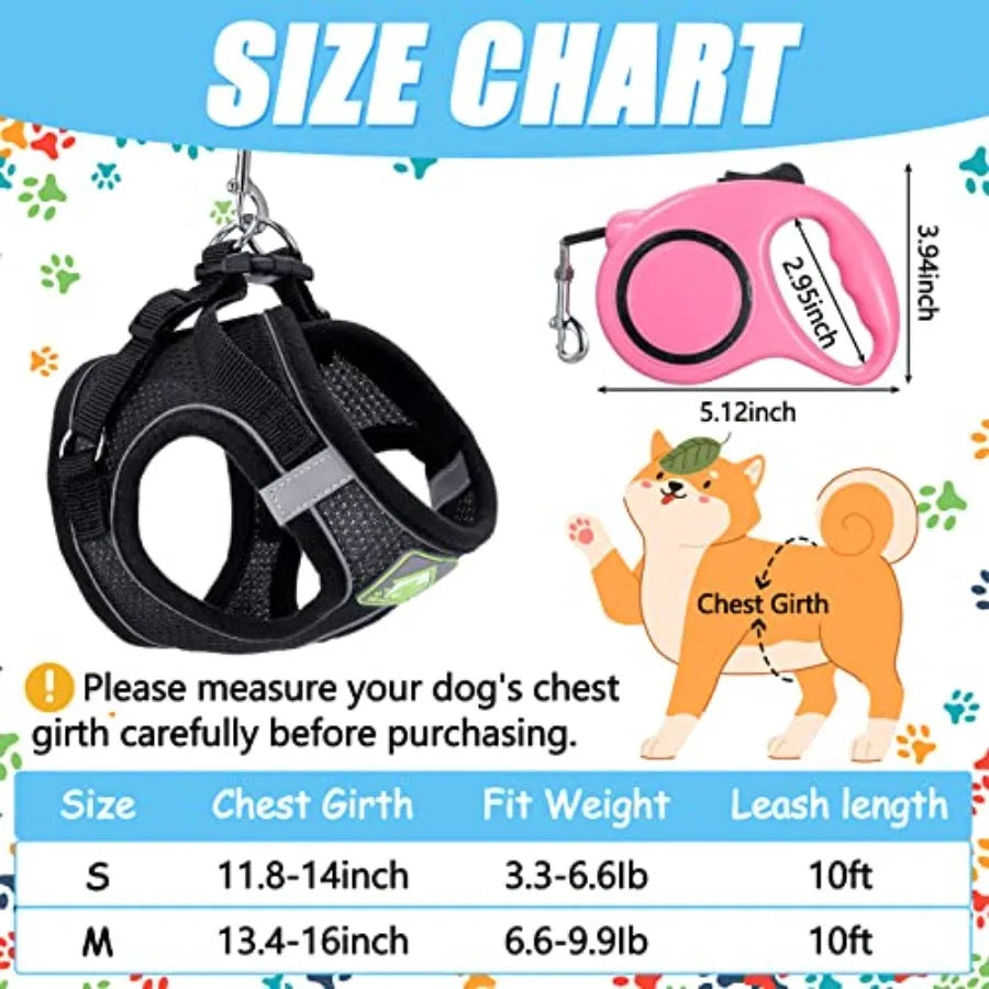 6 Pcs Small Dog or cat Harness with Retractable Leash and Bowknot Pet Collar Set for Small Dogs and Cats Soft Mesh Padded Vest Harness