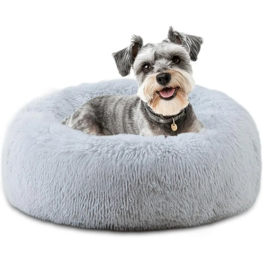 Calming Dog Cat Bed Donut Washable Warming Soft Round 23 inches Dog Beds for Small Dogs AntiAnxiety Fluffy Plush Cushion Bed Fi