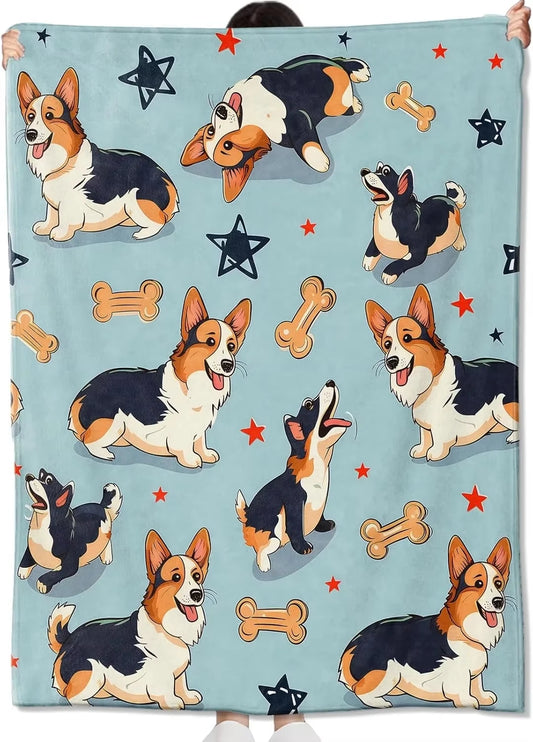 1PC Lovely Corgi Throw Thin Blanket Gifts for family friends Couch Bed Car Home Camping For animals Dogs Lovers all season use