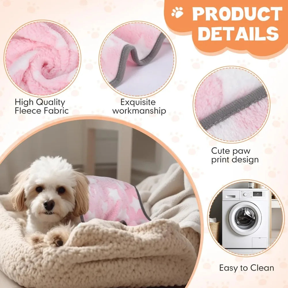 40 Pcs Puppy Blankets for Small Dog Pet Bulk Fleece Soft Fluffy Washable Dog Star Print Pattern Fleece Blankets for Pets Throw