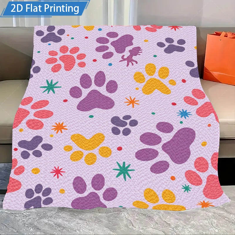 1pc Flannel Blanket Cute Paw Print Fleece Blanket Soft Cozy Pet Theme Throw for Kids and Dog Lovers Home Decor
