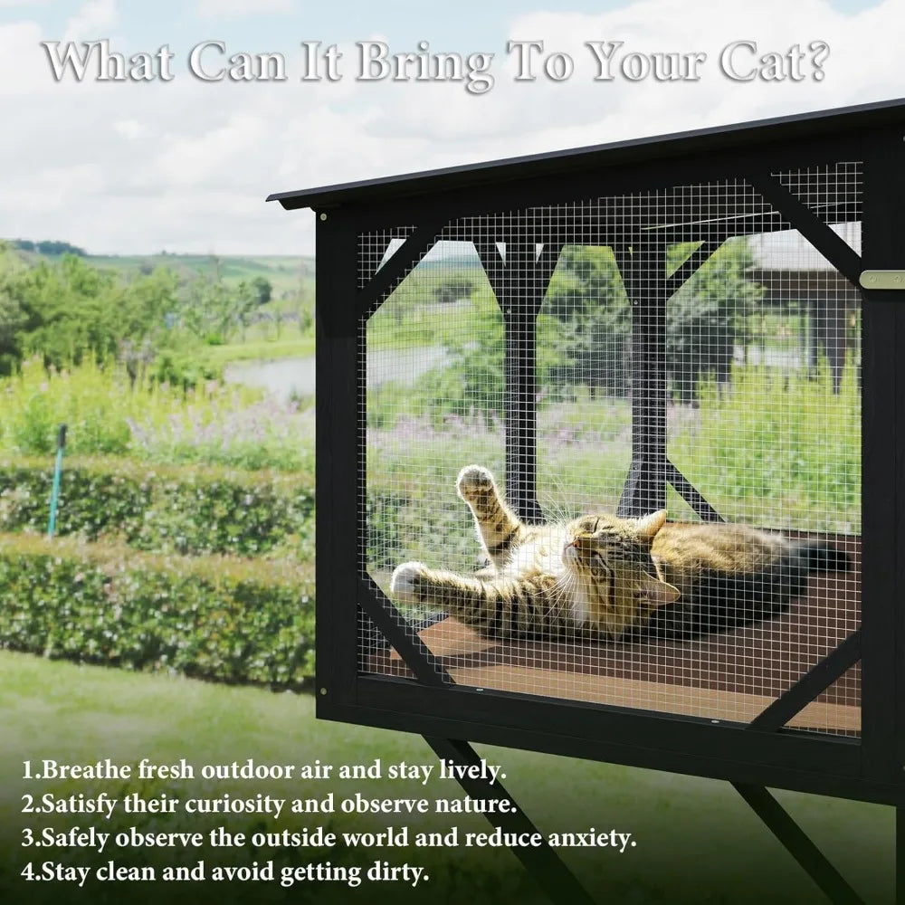 Outdoor Cat Enclosure 43.3 Large Catio for Sunbathing, Napping, and Overlooking - Sturdy Window Perch Ideal for Large Indoor Cat