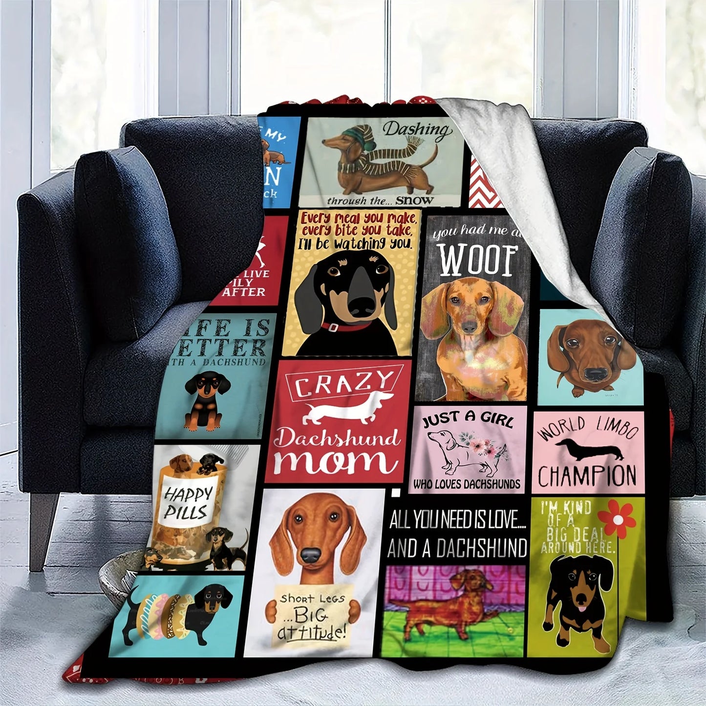 Dachshund Dog Print Flannel Throw Blanket - Soft, Cozy & Reversible for All Seasons - Perfect Gift for Youngsters & Adults, Idea