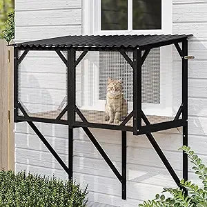 Outdoor Cat Enclosure 43.3 Large Catio for Sunbathing, Napping, and Overlooking - Sturdy Window Perch Ideal for Large Indoor Cat