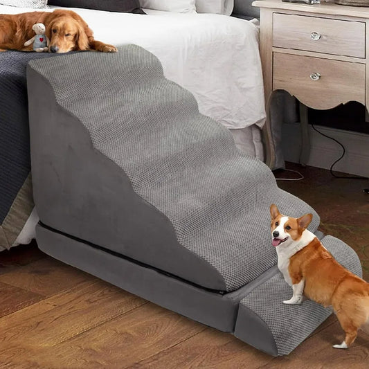 Dog Stairs Steps for High Beds up to 3036 inches 6 Step Foam Pet Steps for Small Dogs Old Pets 30 H NonSlip Dog Ramp for Bed Gr