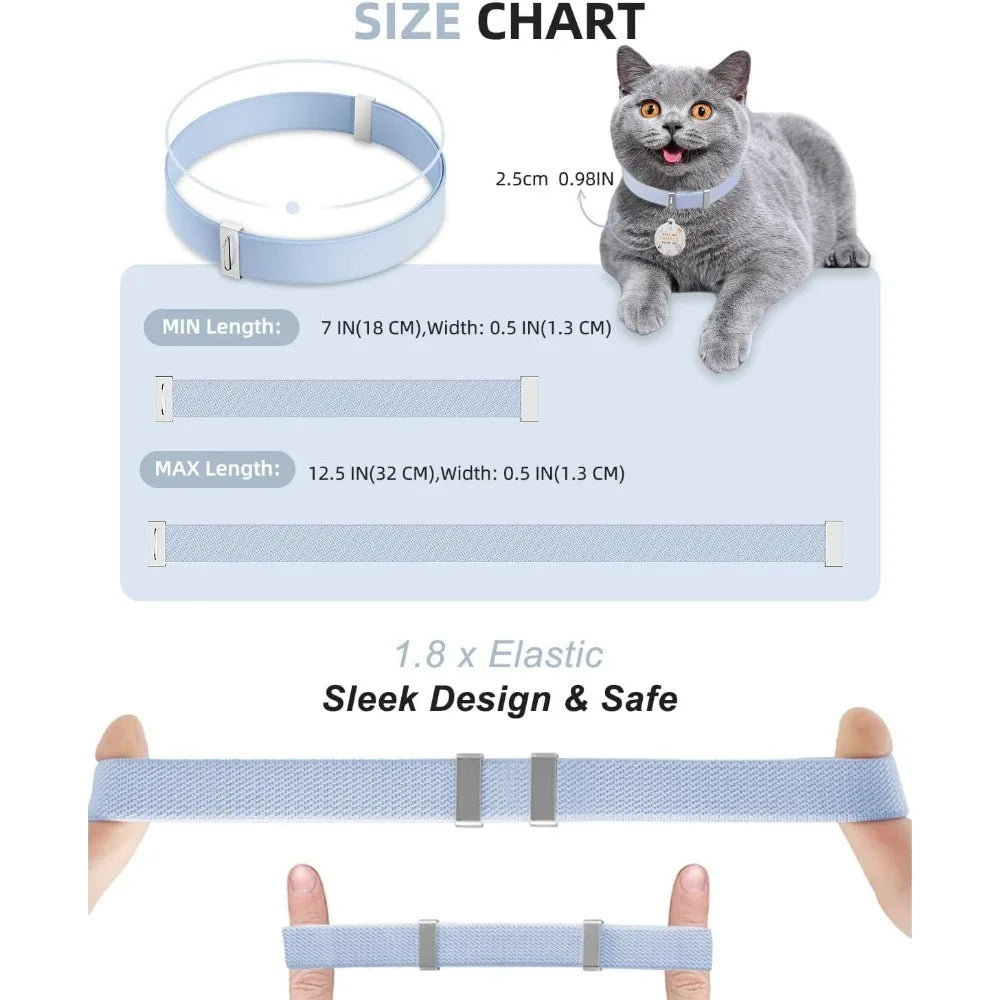 Cat Collar with Bell, Stretch Elastic Quick Release, Modifiable Pet Online Profile Page, Multiple Emergency Contact