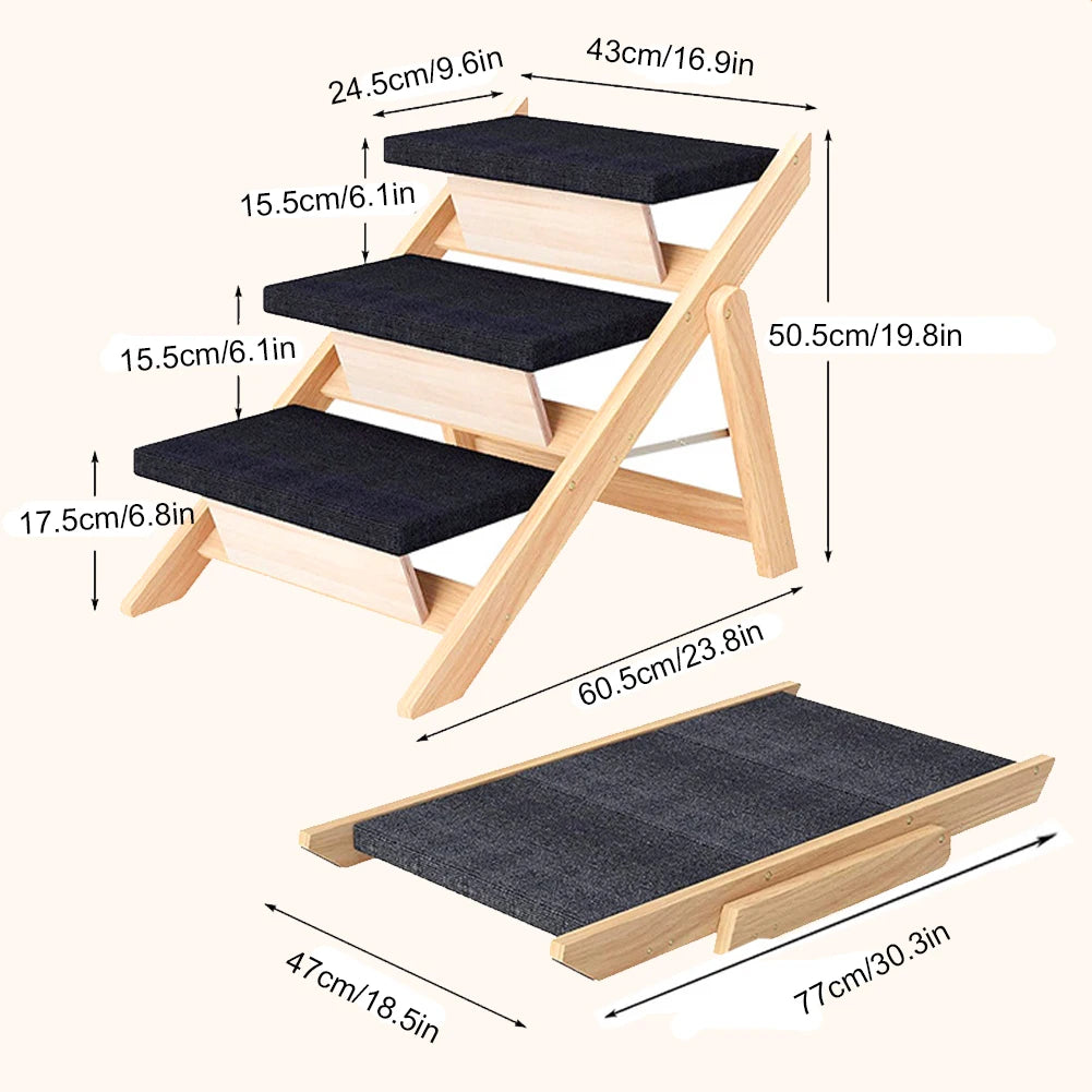 Outdoor Steps Wooden Cat Climbing Ladder Foldable Portable Pet Ladder Non-slip Carpeted Ramp Ladder for Small Animals Climbing