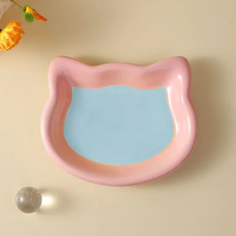Love Cat Plate Dog Bowl Not Easily Knocked Over Hand Painted Ceramic Cat Food Rice Canned Snack Bowl