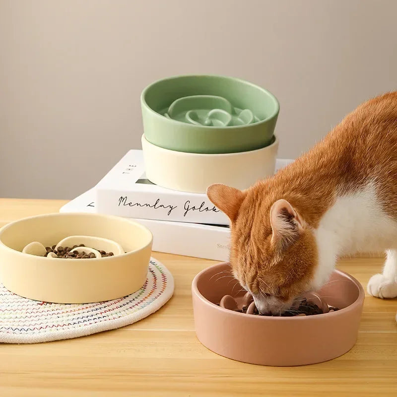 Ceramic Pet Cat Dog Bowl Small and Medium-Sized Dogs Dog Puppy Slow Feeding Anti-Choke Slow Food Bowl Anti-Tumble Eating Bowl