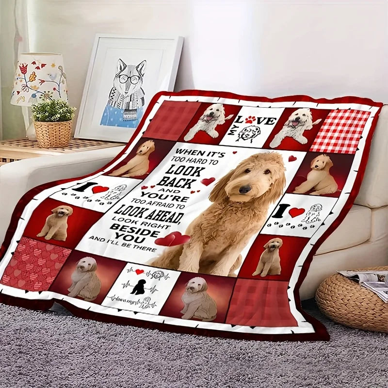 Charming Teddy Dog Print Blanket - Soft, All-Season Flannel Throw for Napping & Air Conditioning Comfort, Hypoallergenic