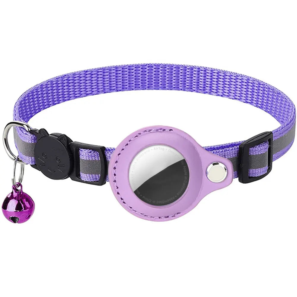 For Apple AirTag Pet Collar Reflective Kitten Collar Safety Buckle GPS Tracker Holder Adjustable for Cat Kitten