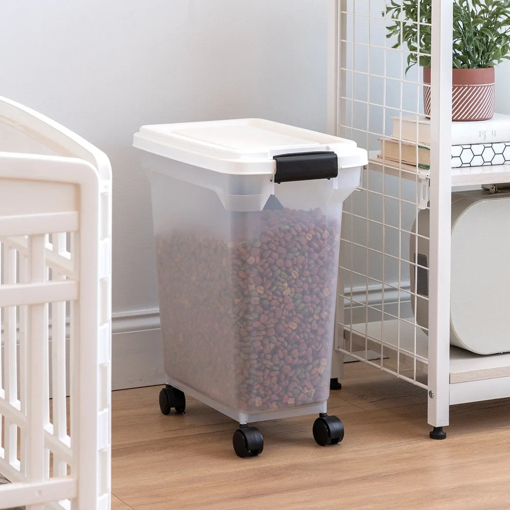 Airtight Pet Food Container 22Lbs Dog Cat Food Storage Bin with Scoop Durable Clear Body Easy Access Secure Lid Wheels