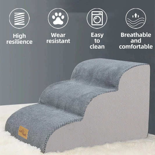 High Density Foam Curved Dog Stairs for High Beds 3/4/5 Tiers Dog Ramp Steps for Small Dog