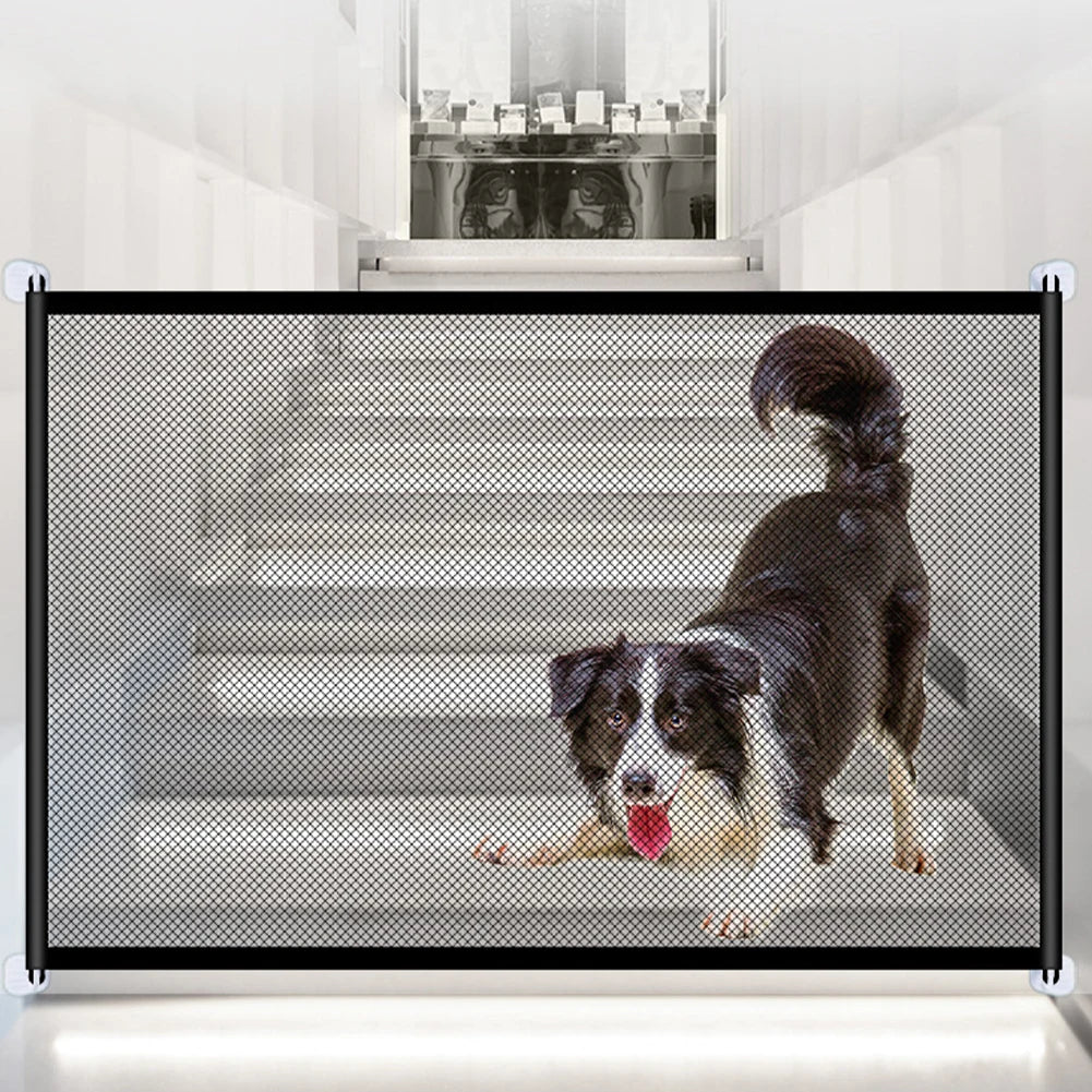 Dog Gate Portable Folding Mesh Gate Pets and Child Safety Gates Pet Barrier Fences for Stairs Doorways Hallways Indoor Outdoor
