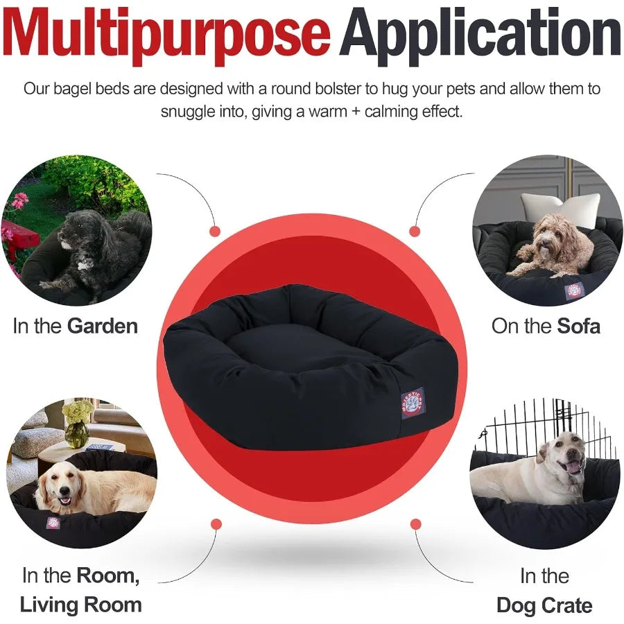 52 Inch Bagel Calming Dog Bed Washable Cozy Soft Round Pet Bed with Spine Support for Dogs to Rest Their Head Fluffy Donut Pupp