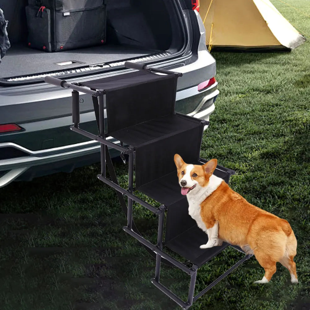 4 Steps Pet Ramp Auto Travel Ladder with Nonslip Surface Pet Ladder Folding Pet Stairs Ramp Portable Dog Stairs for Car