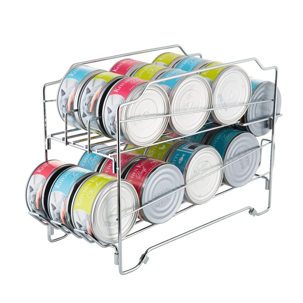 Collapsible Pet Food Can Dispenser Dogs Cats Holds 24 Cans Stackable Durable Steel Space Saving Design Easy Dispensing