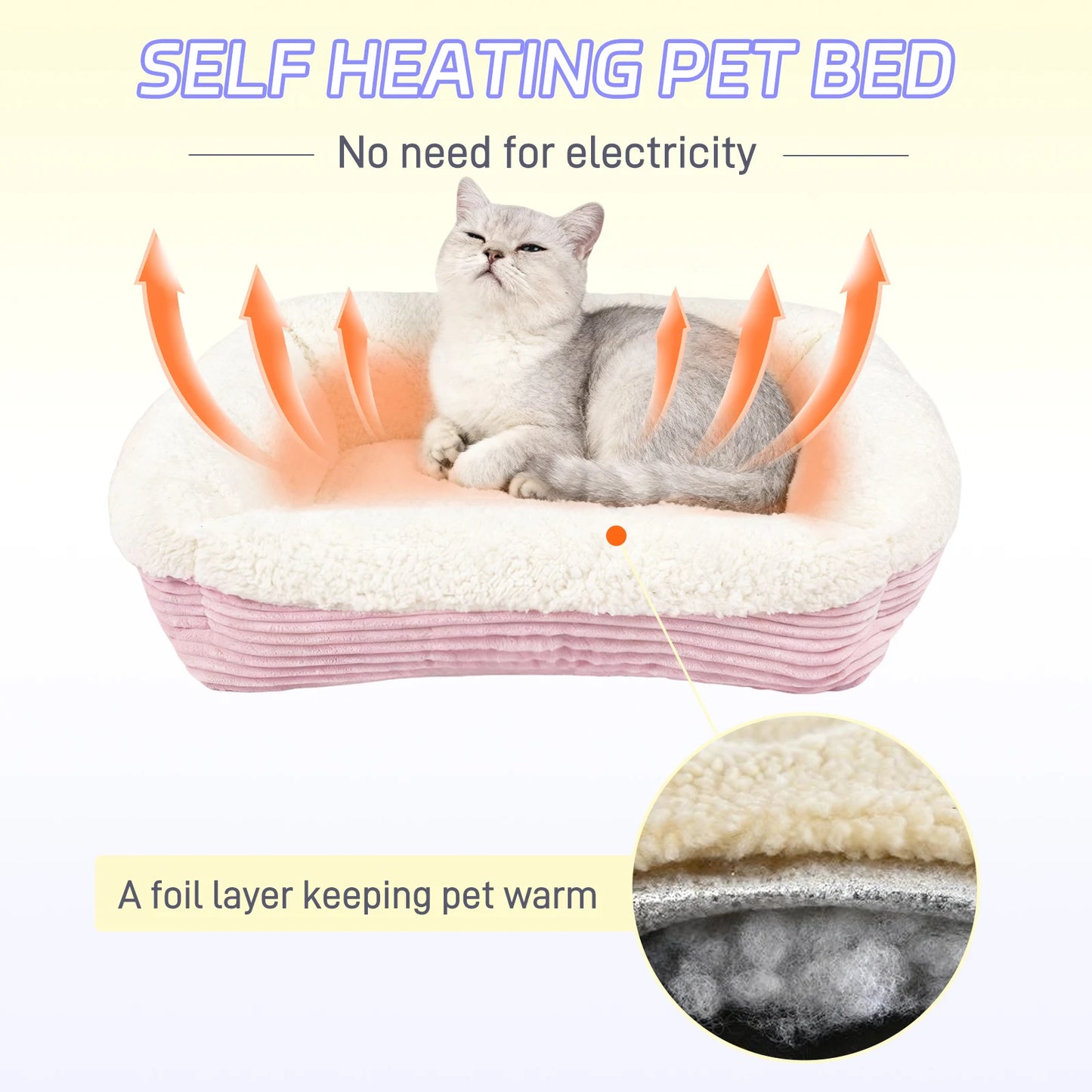 Heated Pet Bed, Machine Washable Thickened Plush Cat Dog Bed - Soft Durable Winter Warm Cushion