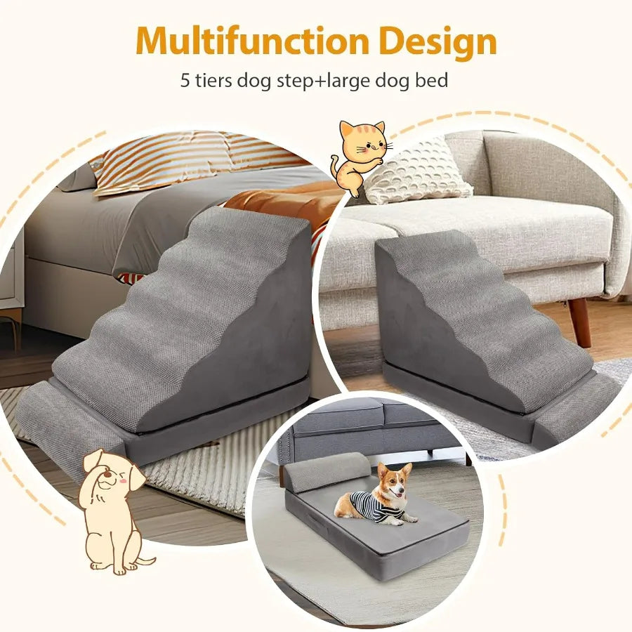 Dog Stairs Steps for High Beds up to 3036 inches 6 Step Foam Pet Steps for Small Dogs Old Pets 30 H NonSlip Dog Ramp for Bed Gr