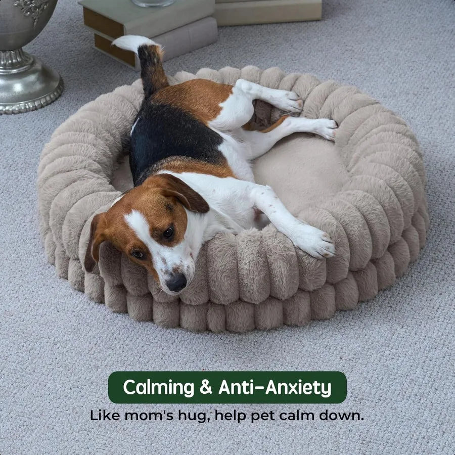 Luxury Donut Dog Bed 30 Inches Round Dog Bed Medium Size Dogs Washable Orthopedic Calming Dogs Bed for Pets with AntiSlip Botto