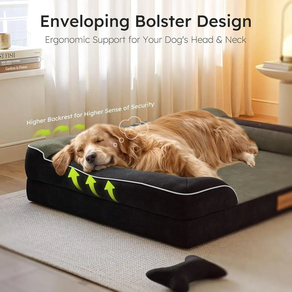 Jumbo Orthopedic Cooling Gel Dog Bed, Waterproof Removable Cover, 53 Sofa Bed with Bone Toy, Black