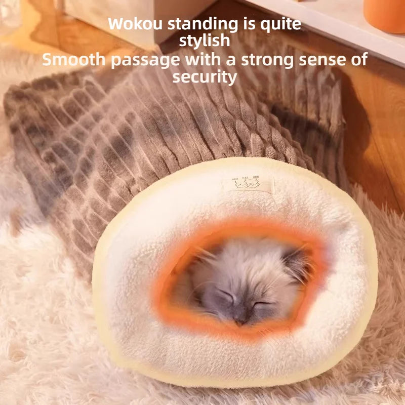 Winter Warm Enclosed Cat Sleeping Bag - Semi-Enclosed Cave Design for Kittens/Cats, Cozy Fleece Lined Pet Bed for Cold Weather,