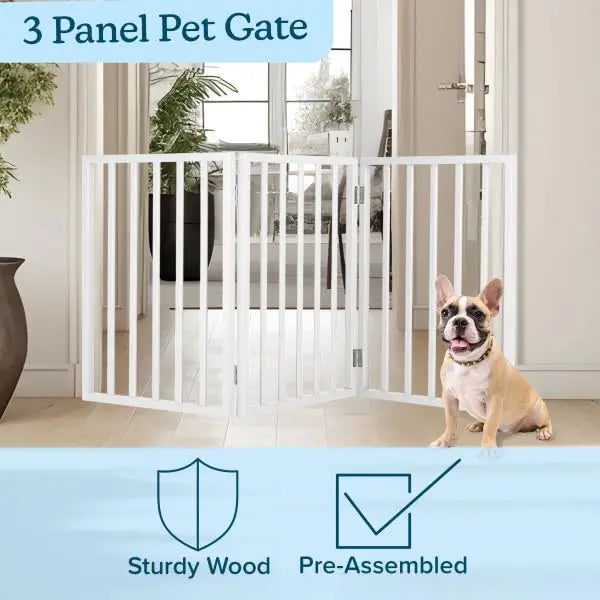 Pet Gate - 3-Panel Indoor Foldable Dog Fence for Stairs, Hallways, or Doorways - 55x24-Inch Retractable Freestanding Dog Gates b