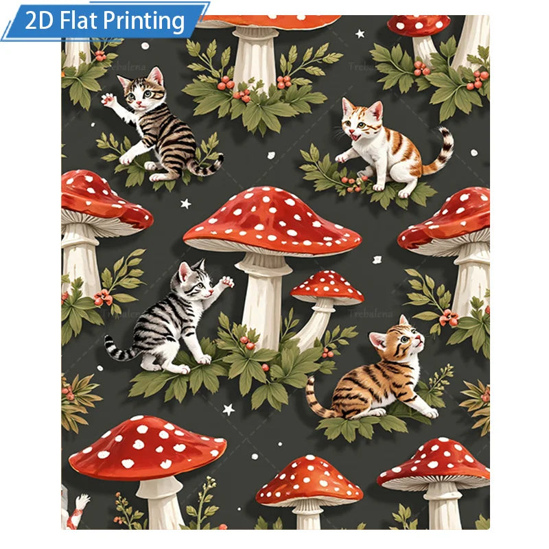 1pc Flannel Blanket Cute Cats & Mushrooms Print Blanket, Cozy Forest Theme Fleece Throw, Soft Home Decor