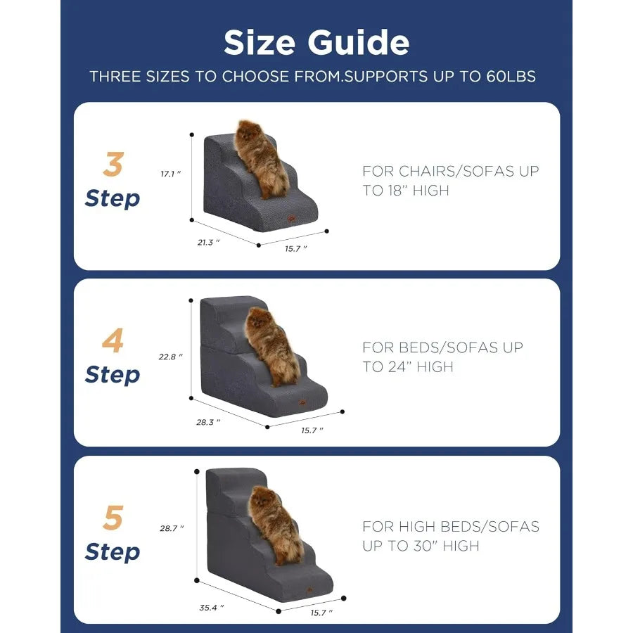 Beige Curved Dog Stairs Ramp for High Beds 28.7 H 5Step Dog Steps for Small Dogs and Cats Pet Stairs for High Bed Climbing NonS