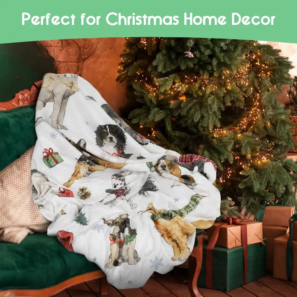 Cozy 60x50 Flannel Throw for Winter, Festive Dog Lover Blanket, Soft Fleece Couch Cover for Women, Home Living Room & Bedroom De