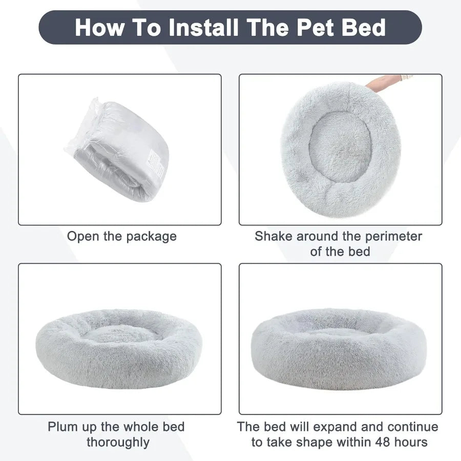 Calming Dog Cat Bed Donut Washable Warming Soft Round 23 inches Dog Beds for Small Dogs AntiAnxiety Fluffy Plush Cushion Bed Fi