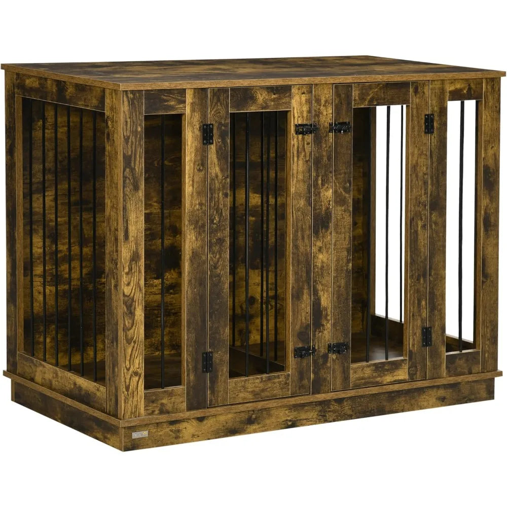 Very / Furniture Style Dog Crate With Removable Divider, Dog Crate Side End Table Indoor With Double Doors, For Small To L