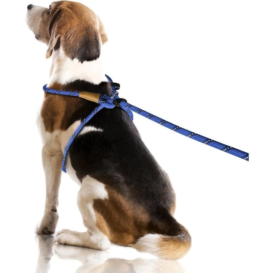 3 in 1 Adjustable No Pull Rope Dog Harness with Reflective Leash and Collar for Large and Giant Breeds Ideal for Outdoor Walkin