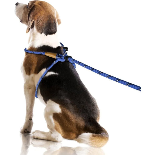 3 in 1 Adjustable No Pull Rope Dog Harness with Reflective Leash and Collar for Large and Giant Breeds Ideal for Outdoor Walkin