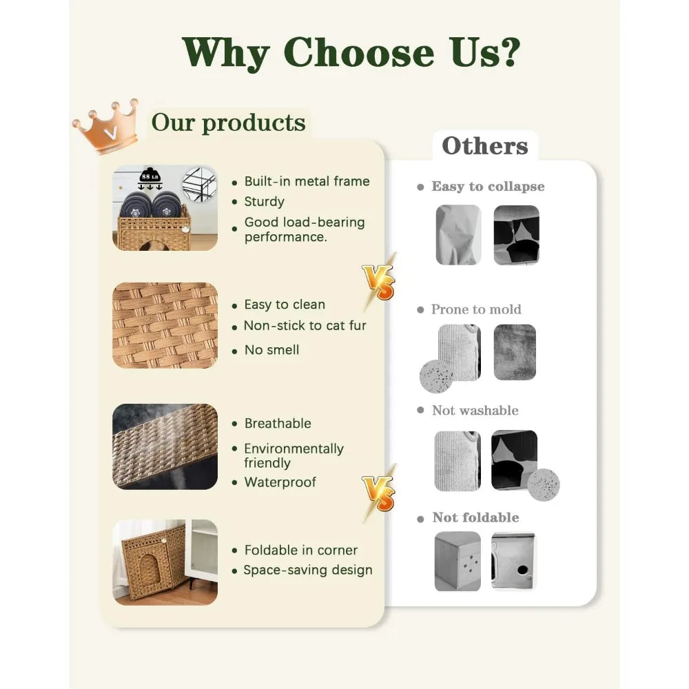 Cat Beds for Indoor Cats Extra Large Double Cat Cave Pet Cube, Handwoven Rattan Cat Houses with Double-Sided Soft Cushions, 18.5