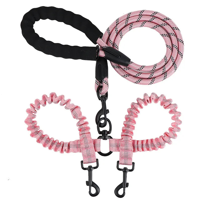 Pet Dog Double Leashes Elastic Rope Two Heads Nylon Two Dogs Collars Harness Leads Dog Leashes Dogs Leash Way Coupler Walk Two