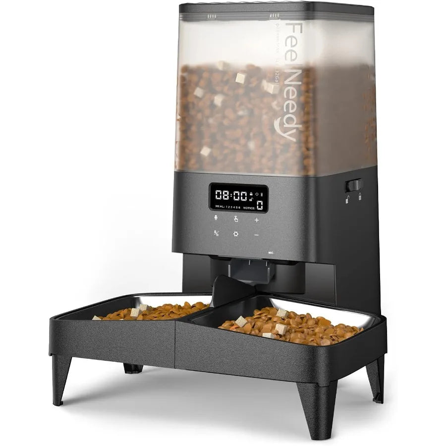 Automatic Cat Feeder 5L with Timed Dispensing and Elevated Bowls for Cats and Dogs Programmable Food Dispenser with 10Second Vo