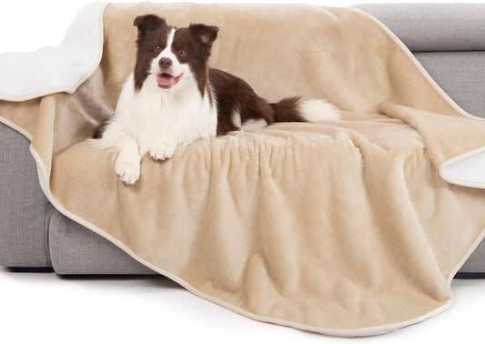 Waterproof Bed Blanket, Reversible Sherpa Fleece Throw Blanket For Dog Puppy Cat, Furniture Cover Protects Bed Couch Sofa From