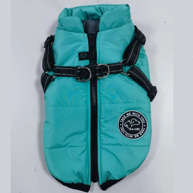 Winter Warm Dog Jacket Waterproof Pet Coat for Small Large Dog Clothes Fleece with Harness Puppy Vest Chihuahua Labrador Costume